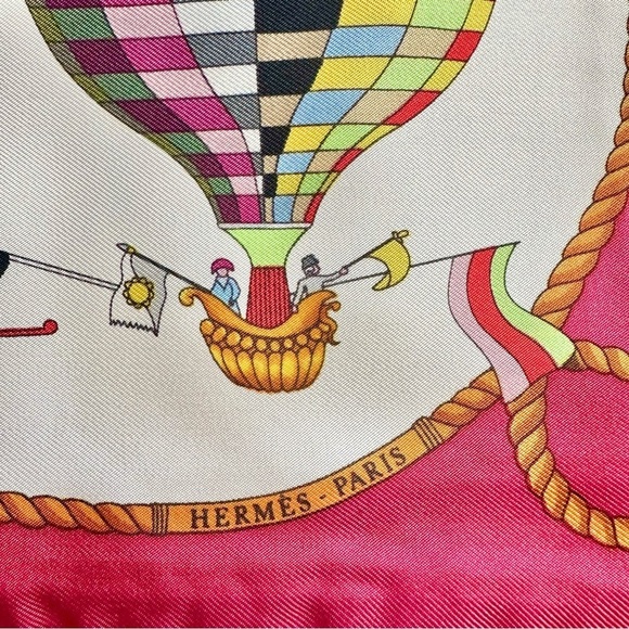 HERMES “Les Folies Du Ciel” Red Multicolor Colorful 100% Silk Scarf Carre 40 - Picture 6 of 12